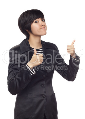 Happy Young Mixed Race Woman With Thumbs Up on White