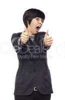 Happy Young Mixed Race Woman With Thumbs Up on White