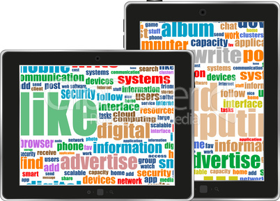 Digital tablet with mobile technology tag cloud concept on screen