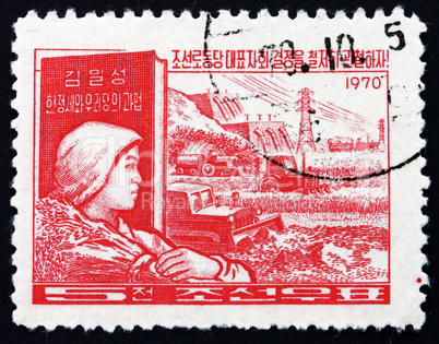 Postage stamp North Korea 1970 Peasant and Farm Scene