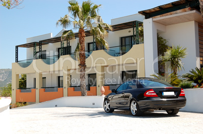 The car parked near modern luxury hotel, Thassos island, Greece