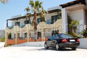 The car parked near modern luxury hotel, Thassos island, Greece