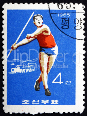 Postage stamp North Korea 1965 Javelin, Olympic sports