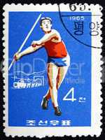 Postage stamp North Korea 1965 Javelin, Olympic sports