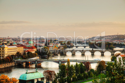 Overview of old Prague with Charles bridge