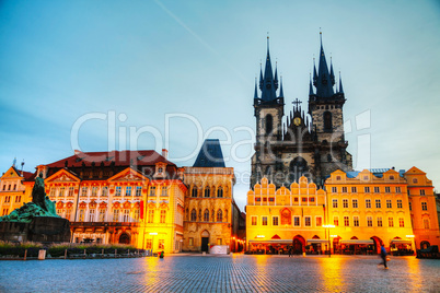 Church of Our Lady before Tyn in Prague at sunrise