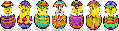 chickens in easter eggs cartoon illustration