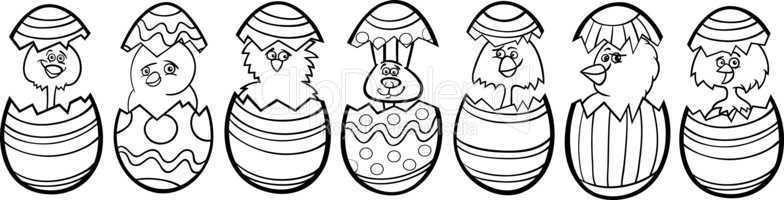 chickens in easter eggs cartoon for coloring