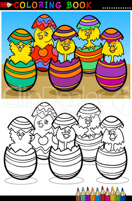cartoon chicks in easter eggs coloring page