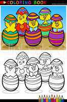cartoon chicks in easter eggs coloring page
