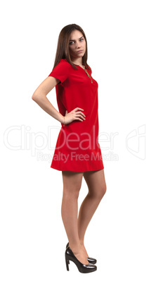 Attractive Young Woman in Red Dress