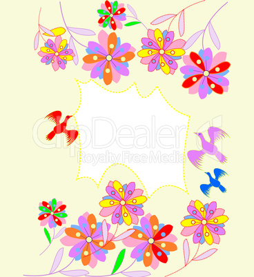 Beautiful abstract background with bright flowers and place for text