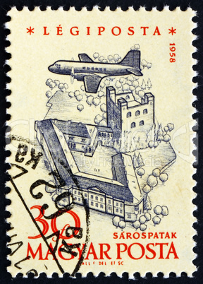 Postage stamp Hungary 1958 Plane over Sarospatak