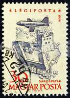 Postage stamp Hungary 1958 Plane over Sarospatak
