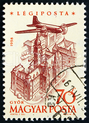Postage stamp Hungary 1958 Plane over Gyor