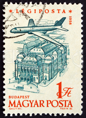 Postage stamp Hungary 1958 Plane over Budapest