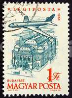 Postage stamp Hungary 1958 Plane over Budapest