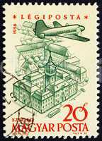 Postage stamp Hungary 1958 Plane over Szeged