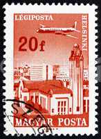 Postage stamp Hungary 1966 Plane over Helsinki