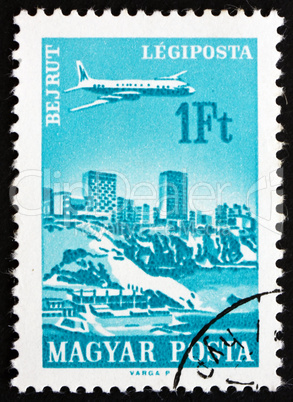 Postage stamp Hungary 1966 Plane over Beirut