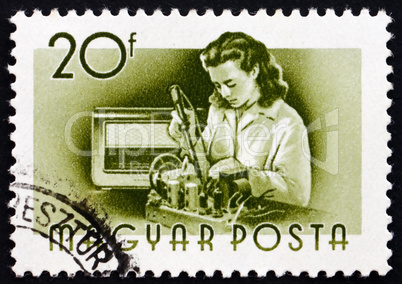 Postage stamp Hungary 1955 Radio Assembler, Profession