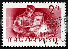 Postage stamp Hungary 1955 Welder, Profession