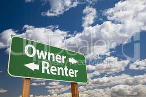 Owner, Renter Green Road Sign Over Clouds