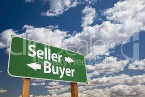 Seller, Buyer Green Road Sign Over Clouds