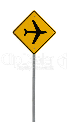 Isolated Yellow driving warning sign airplane