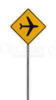 Isolated Yellow driving warning sign airplane