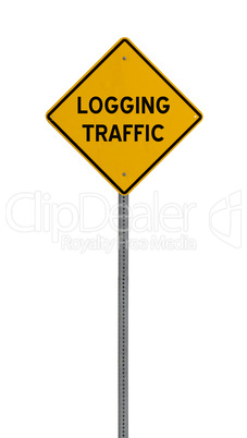Isolated Yellow driving warning sign logging traffic