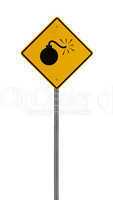 Isolated Yellow driving warning sign bomb
