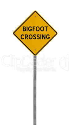 Isolated Yellow driving warning sign bigfoot crossing