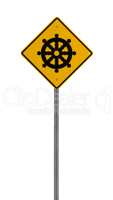 Isolated Yellow driving warning sign ship