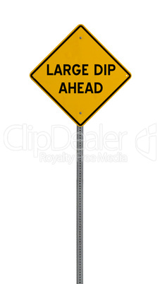 Isolated Yellow driving warning sign large dip ahead