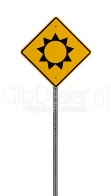 Isolated Yellow driving warning sign sun