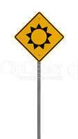 Isolated Yellow driving warning sign sun