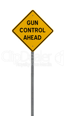 Isolated Yellow driving warning sign gun control