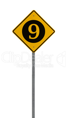 Isolated Yellow driving warning sign nine