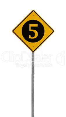 Isolated Yellow driving warning sign five