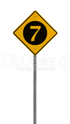 Isolated Yellow driving warning sign seven