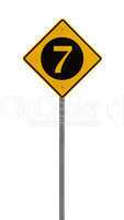 Isolated Yellow driving warning sign seven