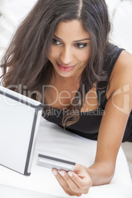 Woman Tablet Computer Credit Card On Line Shopping