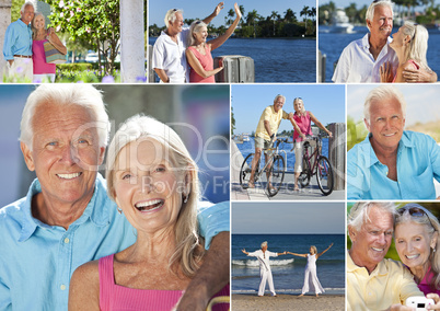 Happy Retired Senior Couple Montage Romantic Vacation