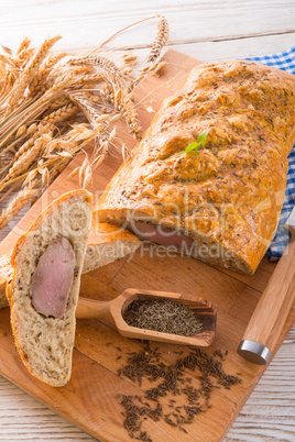 pork fillet in the bread brown