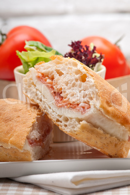 ciabatta panini sandwich with parma ham and tomato