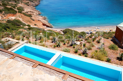 Sea view swimming pools at the luxury villa, Crete, Greece