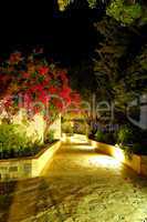 Illuminated path at luxury hotel, Crete, Greece