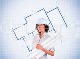 Confident architect holding plans