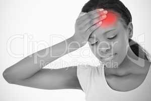 Woman with highlighted red headache